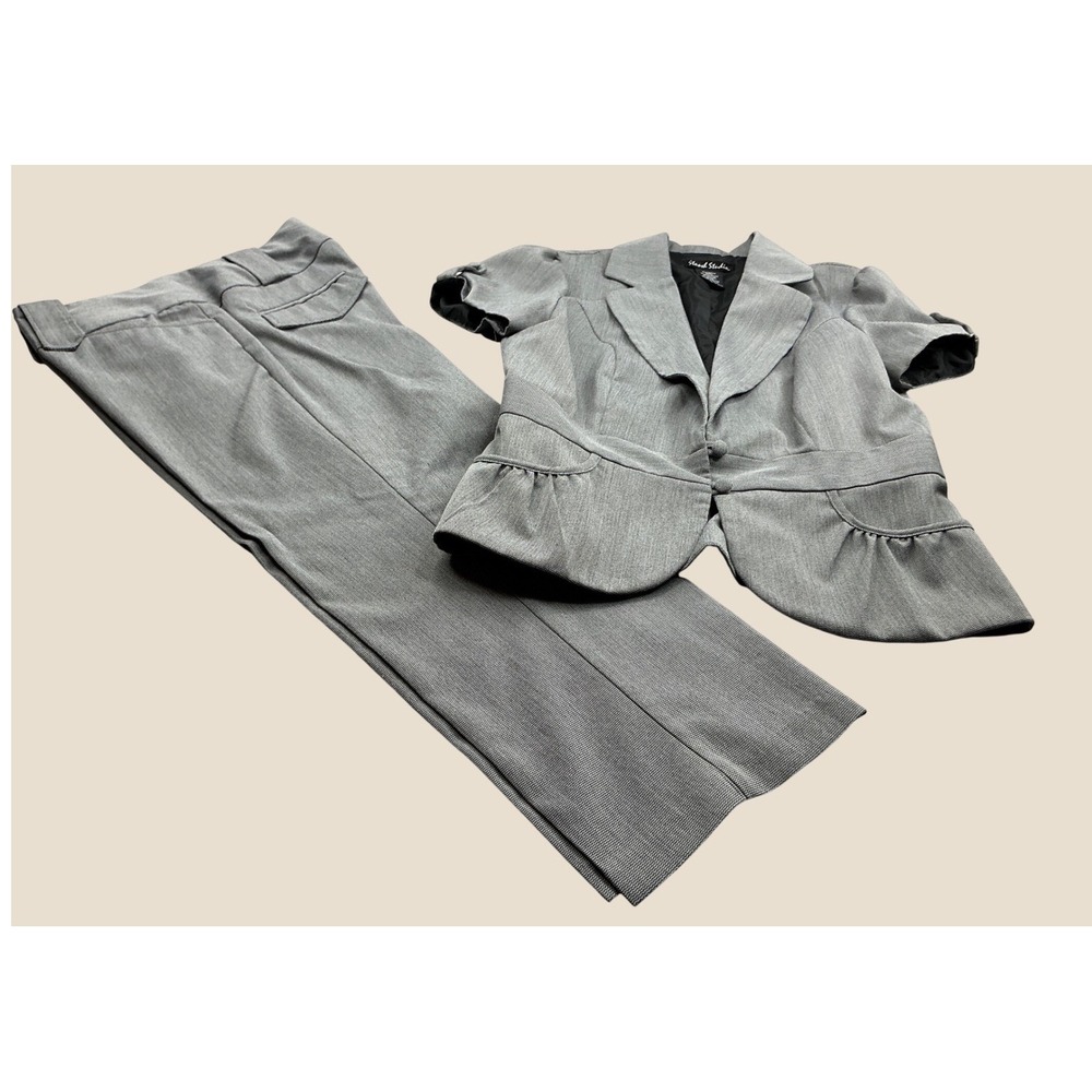 Stoosh Studio Y2K Pant Suit Set Grey Peplum Blazer Size 4 Pants  Med Blazer